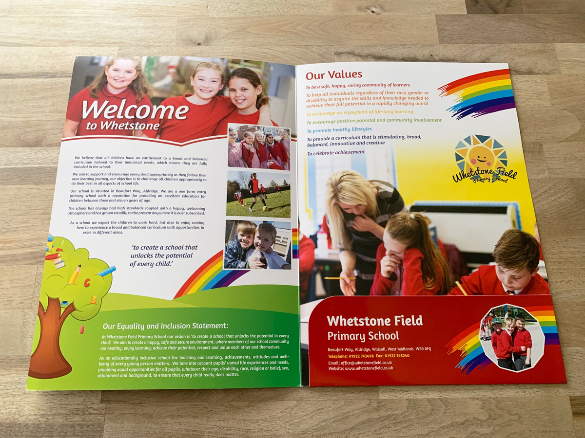 school prospectus folder with glued pocket