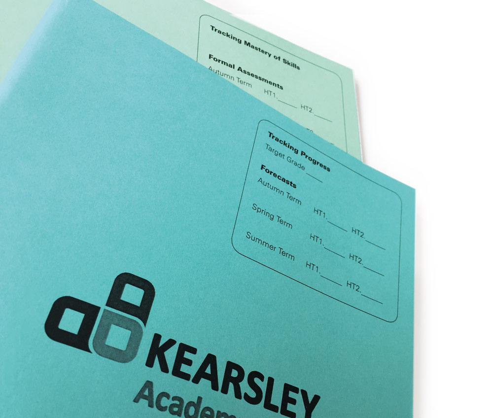 exercise books with marking guide tick box on cover